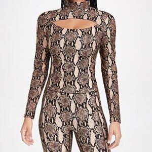 A.L.C. x Bandier Python Snake Skin Mock Neck Bodysuit Long Sleeve